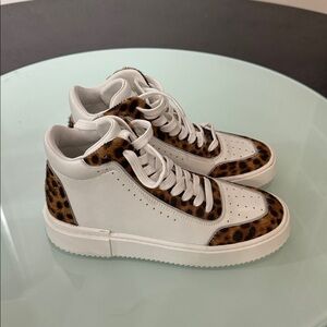 Stuart Weitzman White and Leopard Print Sneakers